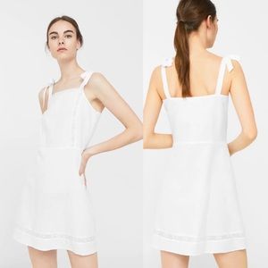 Mango shoulder tie white linen mini dress